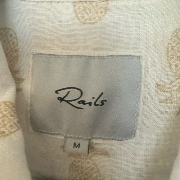 Rails Charli Pineapple Print White Gold Button Down Shirt Top Medium - Picture 5 of 7